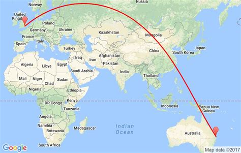 London, United Kingdom to Sydney, Australia to Brisbane.